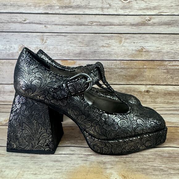 Sam Edelman Womens Metallic Black Pewter Kay Platform Mary Jane Shoe 8.5 - Picture 1 of 7